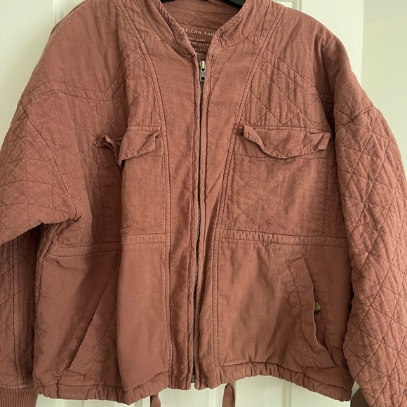 American Eagle Dolman Jacket Quilted Knit Bomber Coat in Mauve Pink Size L - Picture 5 of 6